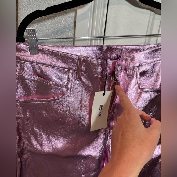 NWT ALIX NYC Jay Vegan Leather Straight-Leg Pants in Pink - Picture 4 of 12